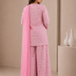 Pink floral hand block printed kurta sharara set