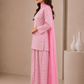 Pink floral hand block printed kurta sharara set