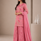 Pink printed organza suit set