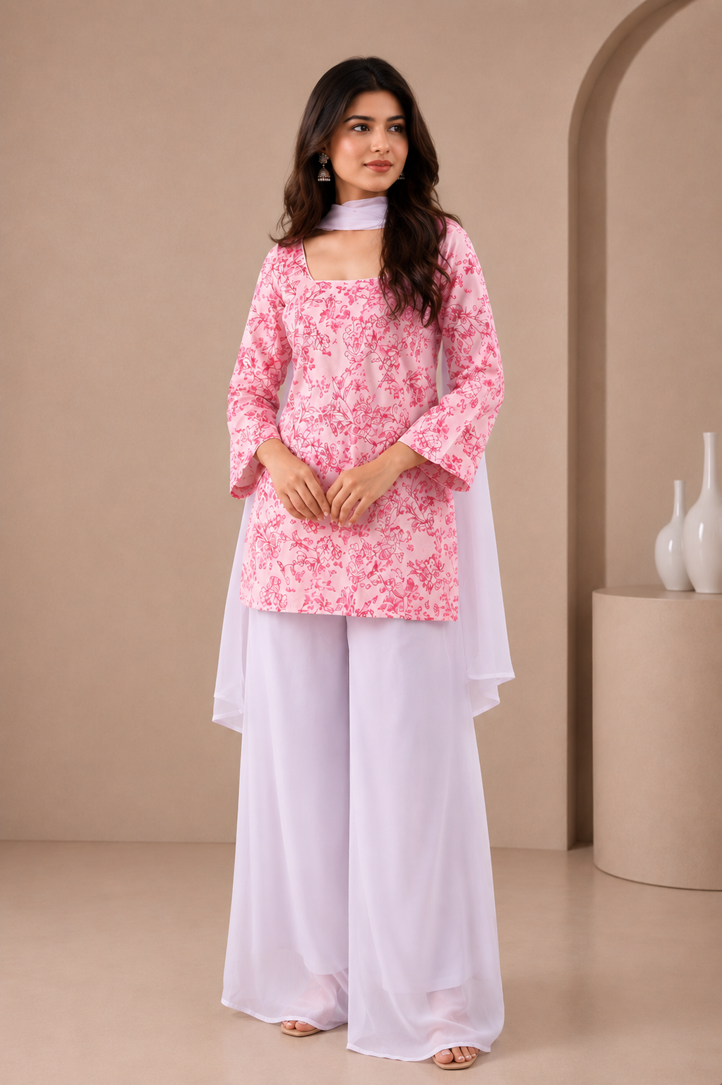 Kurta with Flared Palazzo Pant and Dupatta Set