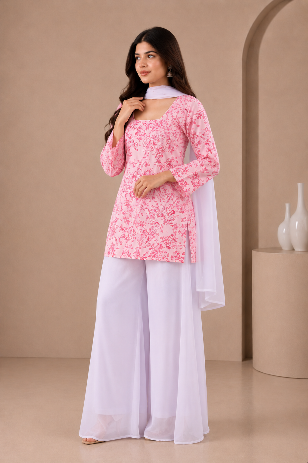 Kurta with Flared Palazzo Pant and Dupatta Set