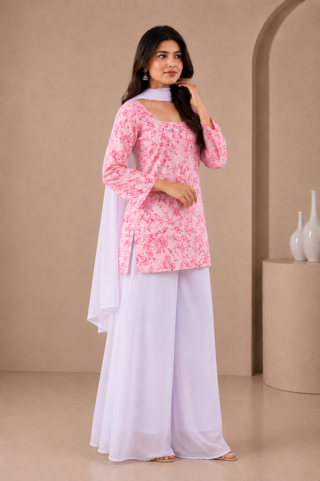Kurta with Flared Palazzo Pant and Dupatta Set