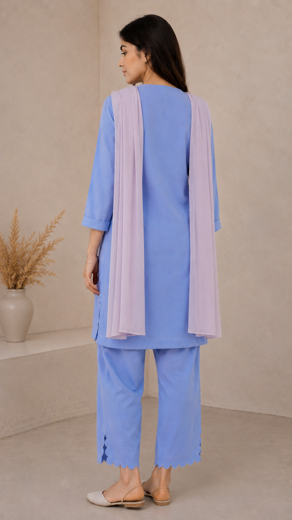 Sky blue linen straight kurta