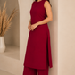 Maroon solid A-line sleeveless kurta paired with matching palazzo