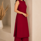 Maroon solid A-line sleeveless kurta paired with matching palazzo