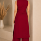 Maroon solid A-line sleeveless kurta paired with matching palazzo