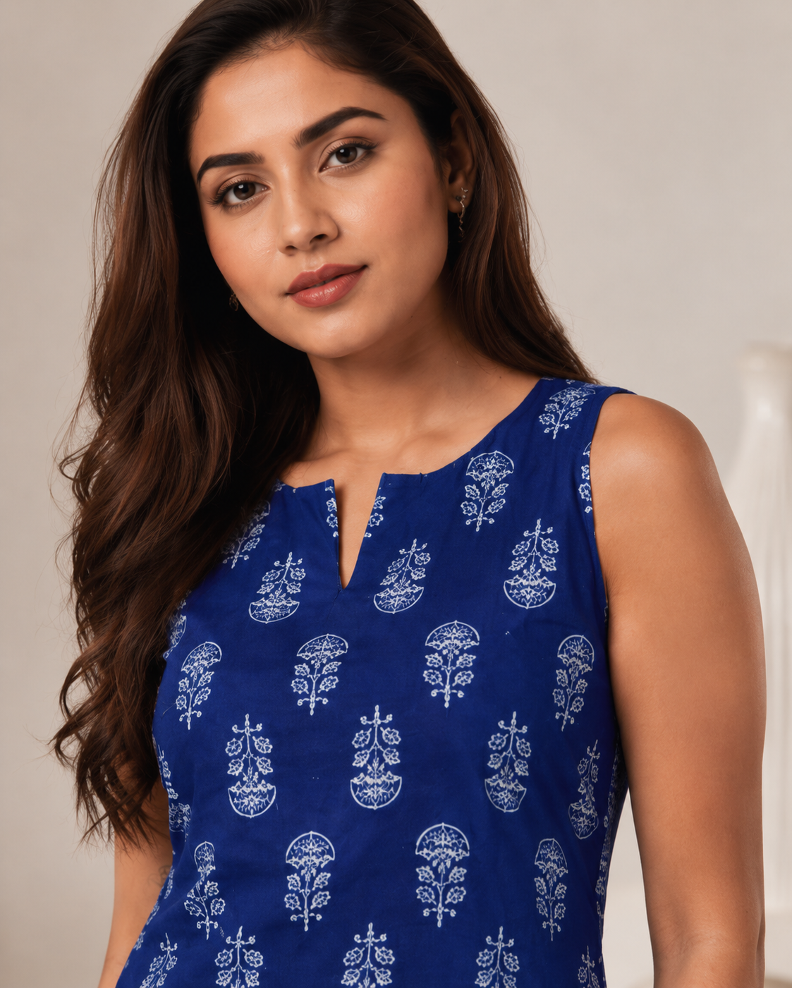 Blue Printed Pure Cotton Tunic With Palazzos