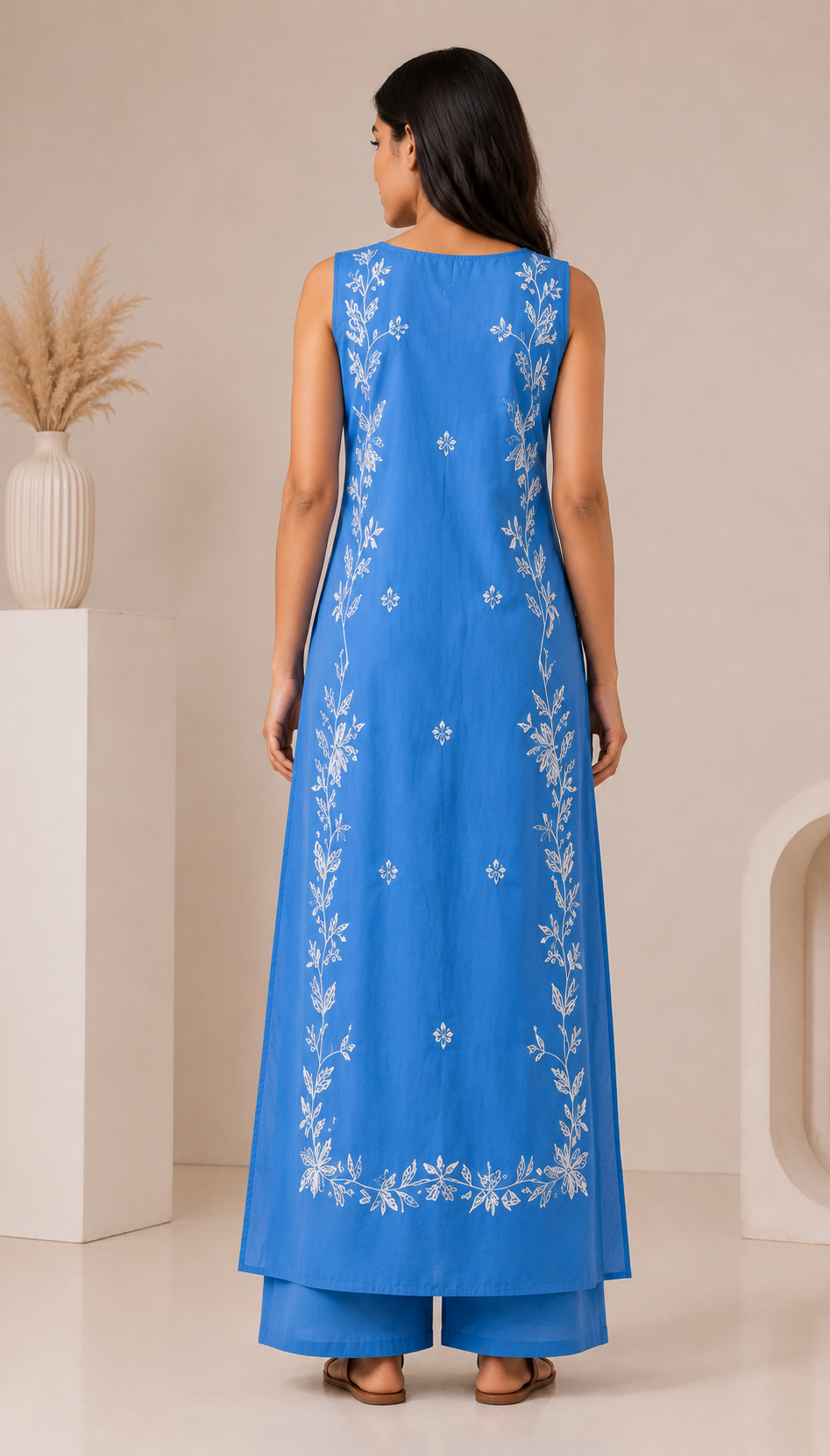 Embroidered Sleeveless Kurta with Flared Pants
