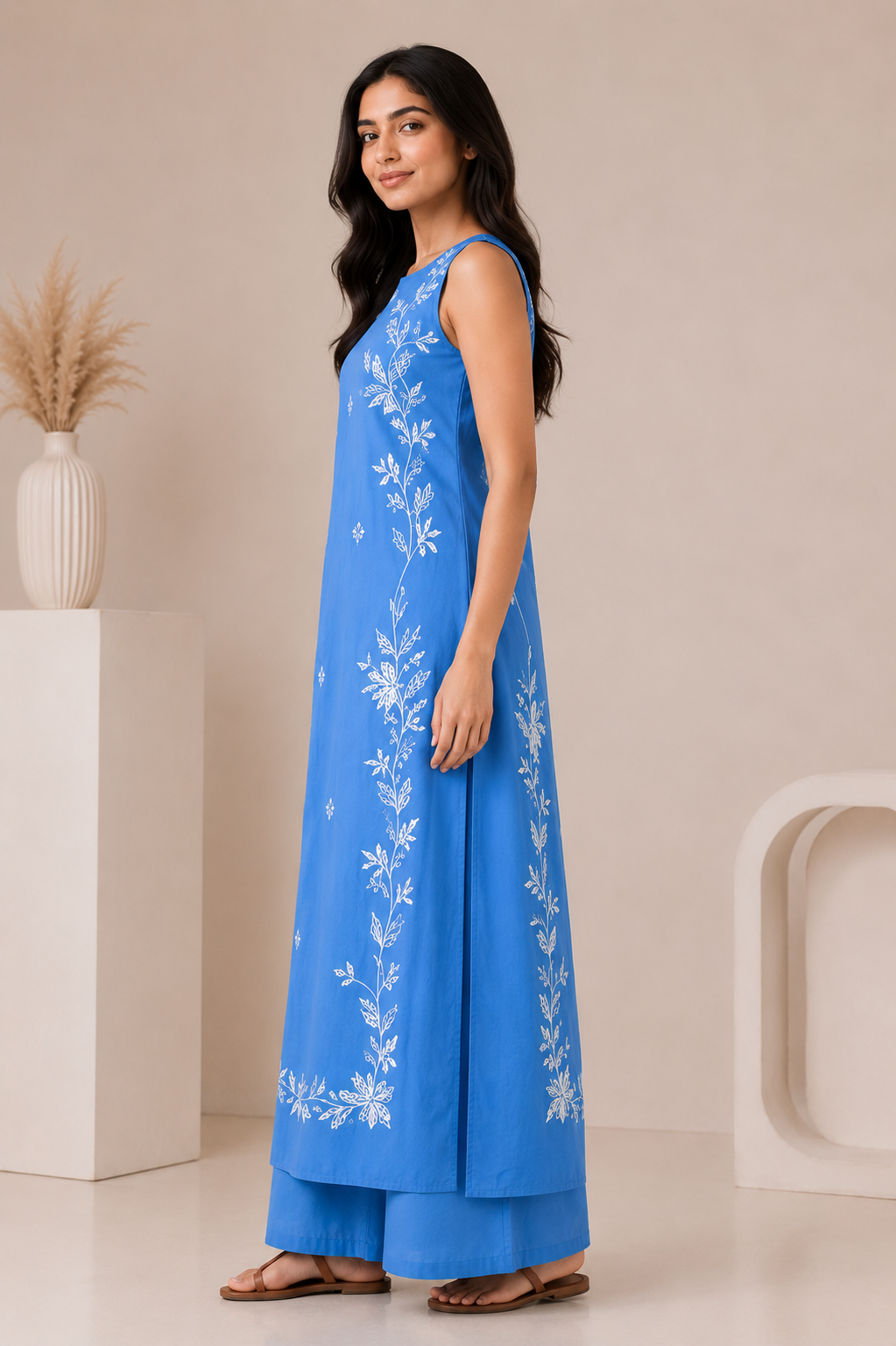 Embroidered Sleeveless Kurta with Flared Pants