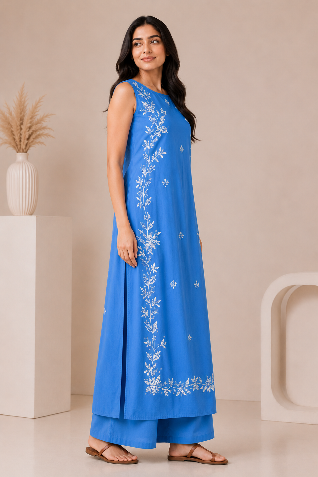Embroidered Sleeveless Kurta with Flared Pants