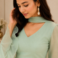 Green Crush Organza Hand Work Straight Kurta Set