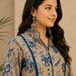 Beige and Teal Pure Cotton Straight Kurta Set