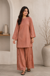 Brown Lace Work Silk Kurta with Pants- Set
