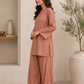 Brown Lace Work Silk Kurta with Pants- Set