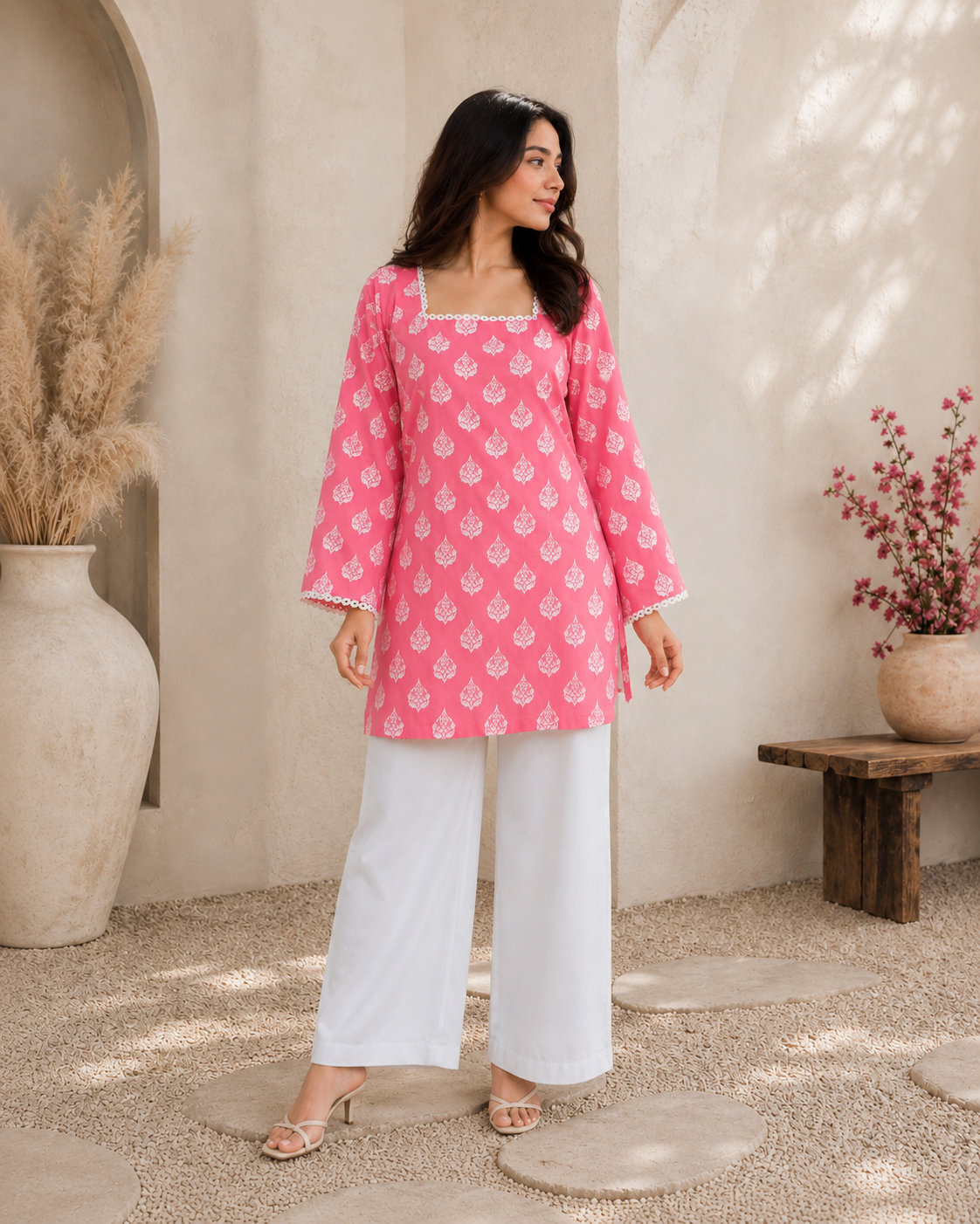 Printed Square Neck Flared Sleeves Kurti