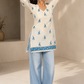 Women's off-white floral printed cotton straight kurta