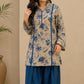 Beige and Teal Pure Cotton Straight Kurta Set