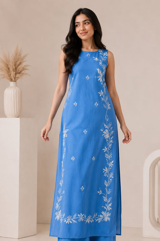 Embroidered Sleeveless Kurta with Flared Pants