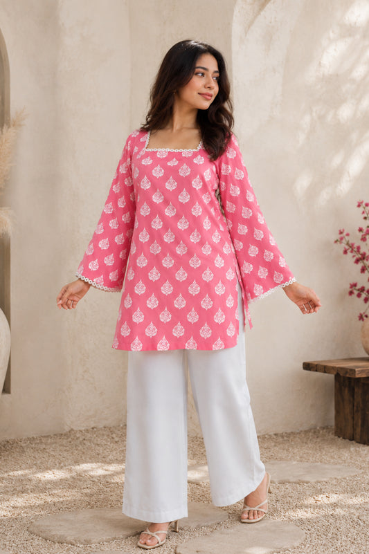 Printed Square Neck Flared Sleeves Kurti
