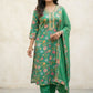 Green Floral Printed Poly Rayon Kurta Set