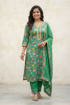 Green Floral Printed Poly Rayon Kurta Set