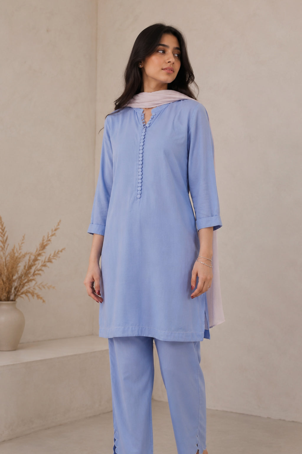 Sky blue linen straight kurta