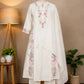 Shop a white floral embroidered kurta set for women from Subi Trends. Pure cotton 3-piece kurta set with matching pants and dupatta for festive and ethnic occasions.