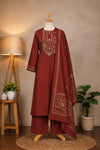 Rust Orange Embroidered 3-Piece Kurta Set
