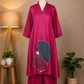 Shop the magenta silk kurta and palazzo set by Subi Trends, crafted in premium Gaji Silk with a stylish A-line kurta, wide-leg palazzo and artistic navy blue detailing.