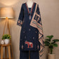 Shop a navy blue kurta set for women at Subi Trends, featuring a pure cotton kurta, matching pants and traditional printed dupatta for elegant ethnic occasions.