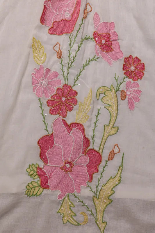 White & Pink Embroidered Kurta Set
