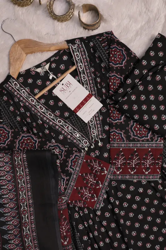 Ajrakh Printed Cotton Anarkali Kurta Set for Women
