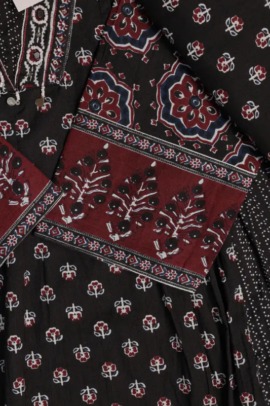 Ajrakh Printed Cotton Anarkali Kurta Set for Women