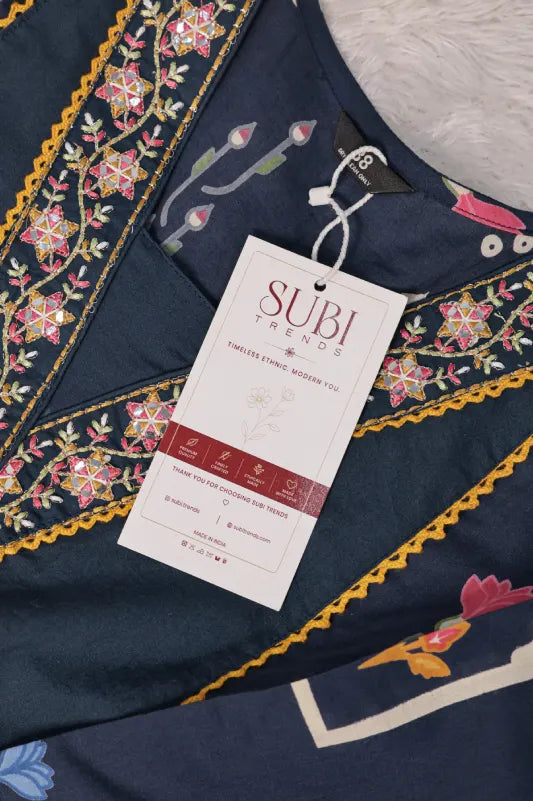 Navy Blue Floral Printed Kurta Set