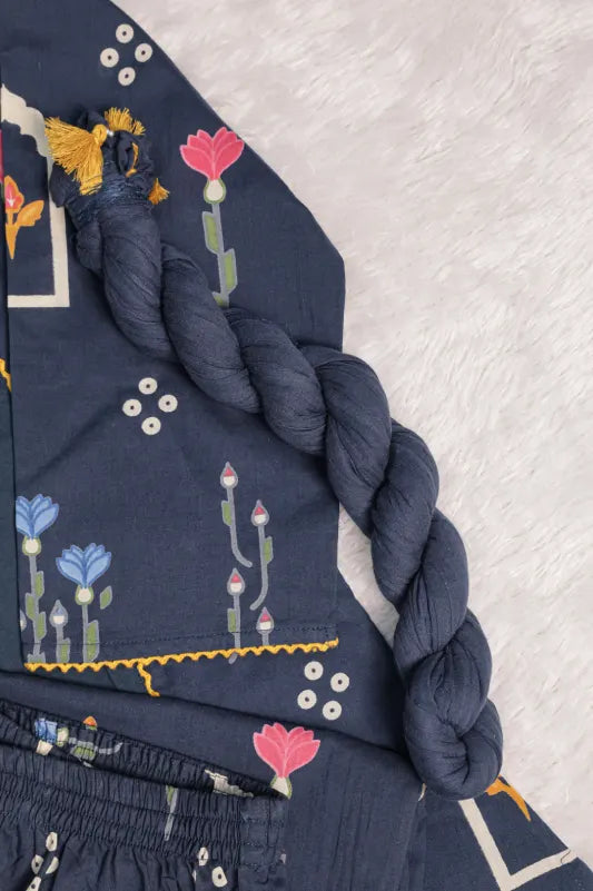 Navy Blue Floral Printed Kurta Set