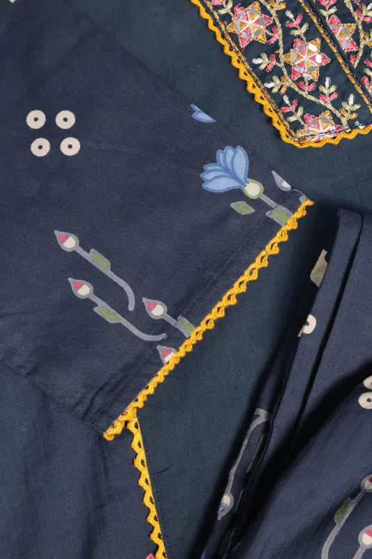 Navy Blue Floral Printed Kurta Set