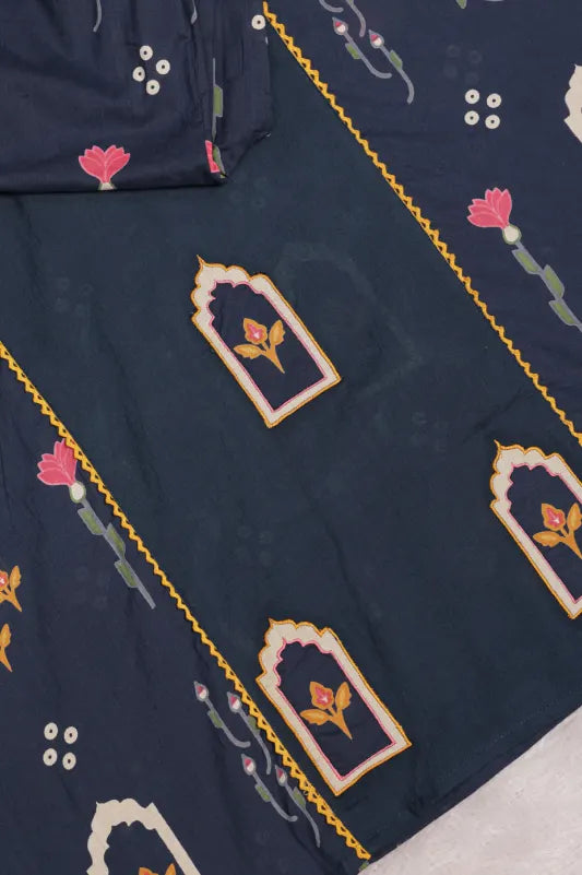Navy Blue Floral Printed Kurta Set