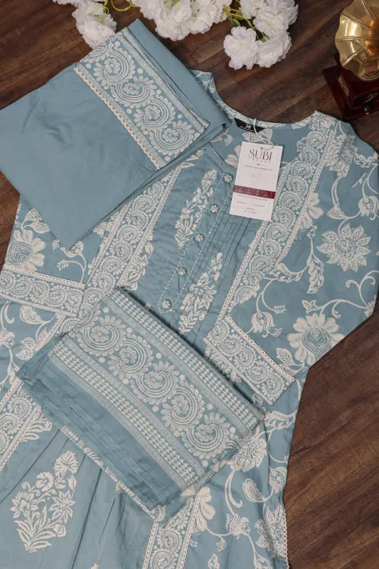 Light Blue Floral Printed Kurta Set