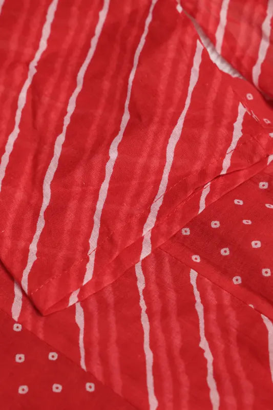 Red Leheriya Printed Kurta Set