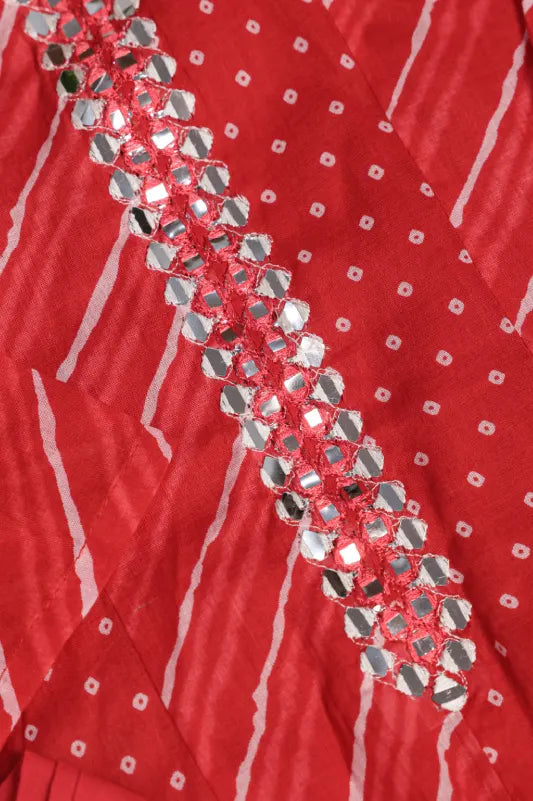Red Leheriya Printed Kurta Set