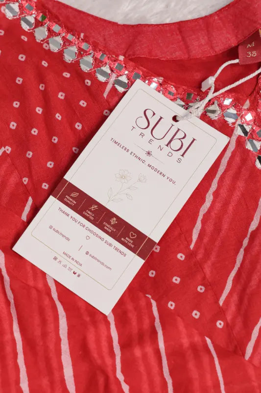 Red Leheriya Printed Kurta Set