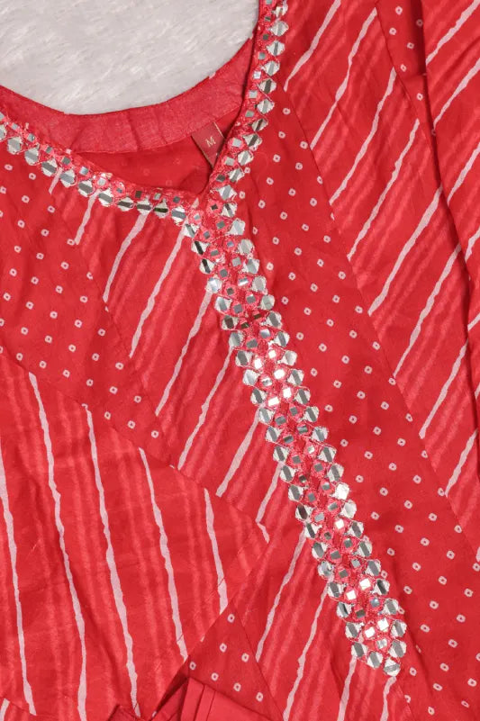 Red Leheriya Printed Kurta Set