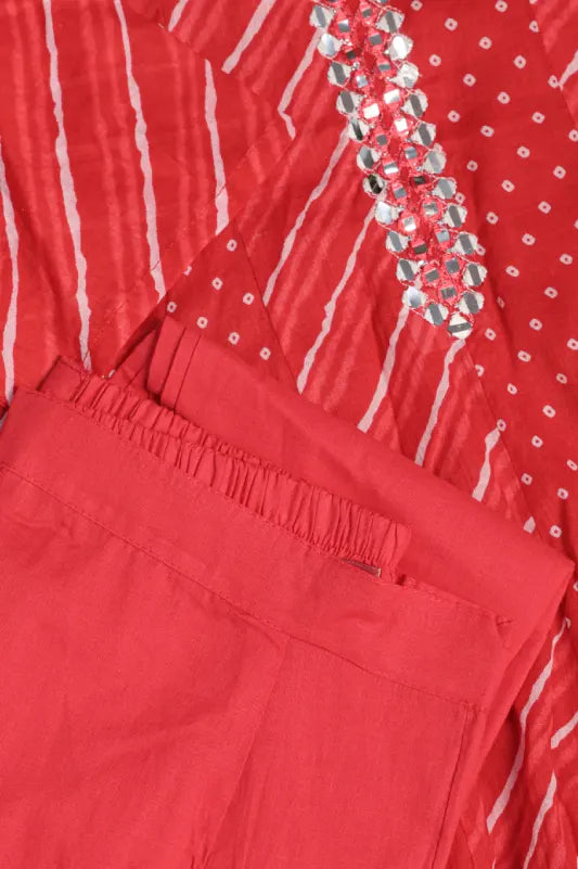 Red Leheriya Printed Kurta Set