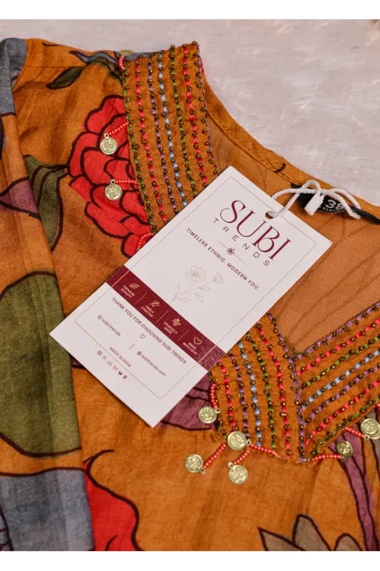 Mustard Floral Printed Kurta Set