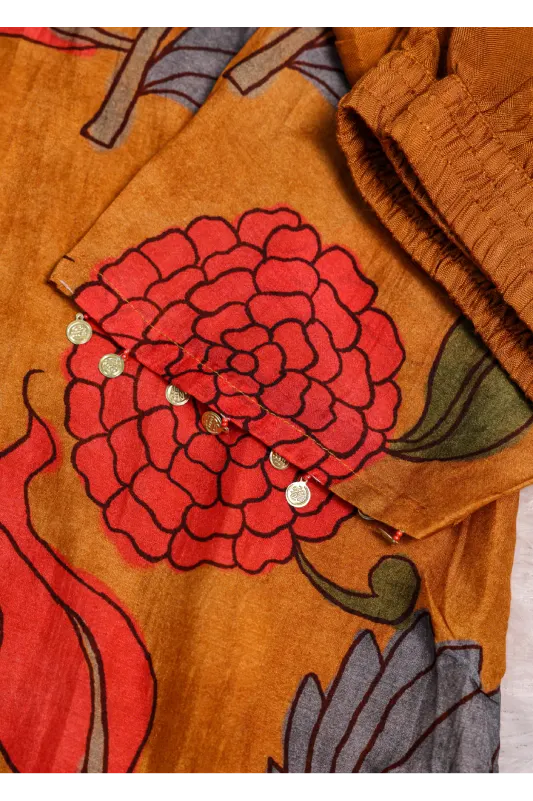 Mustard Floral Printed Kurta Set
