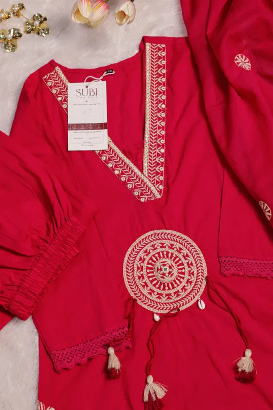 Pink Embroidered Suit Set