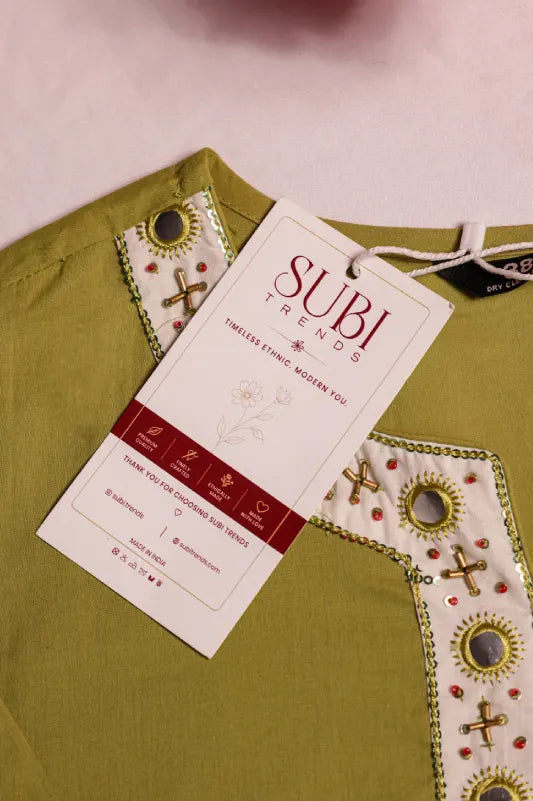 Olive Green Embroidered Kurta Set