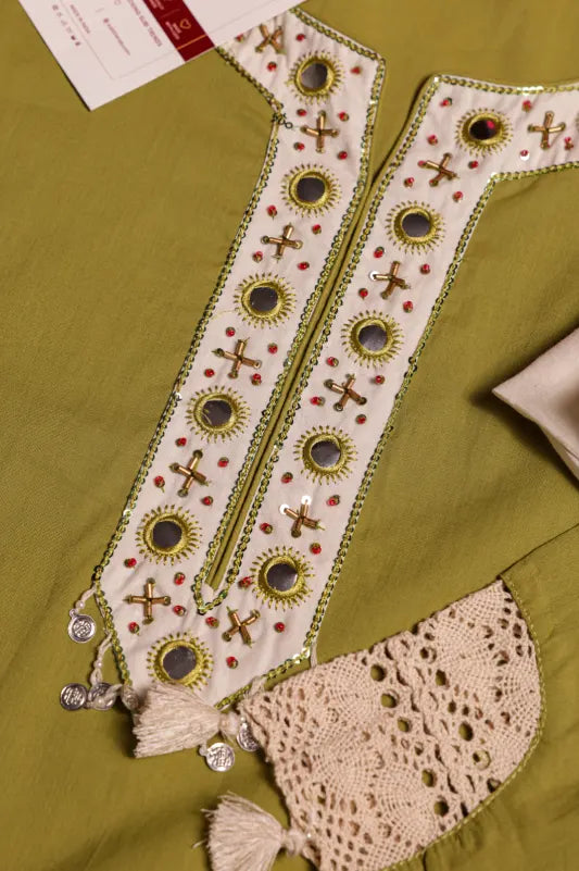 Olive Green Embroidered Kurta Set