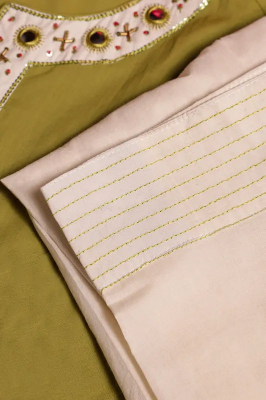 Olive Green Embroidered Kurta Set