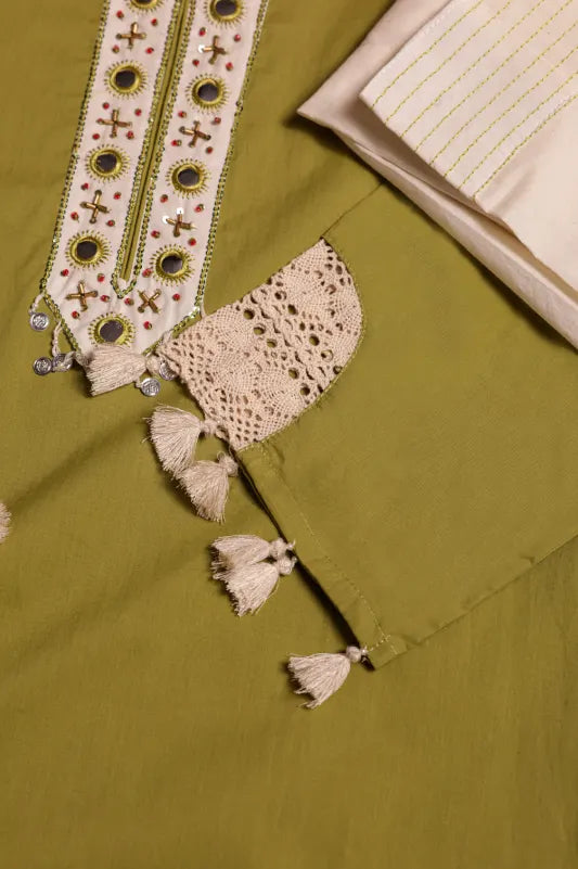 Olive Green Embroidered Kurta Set